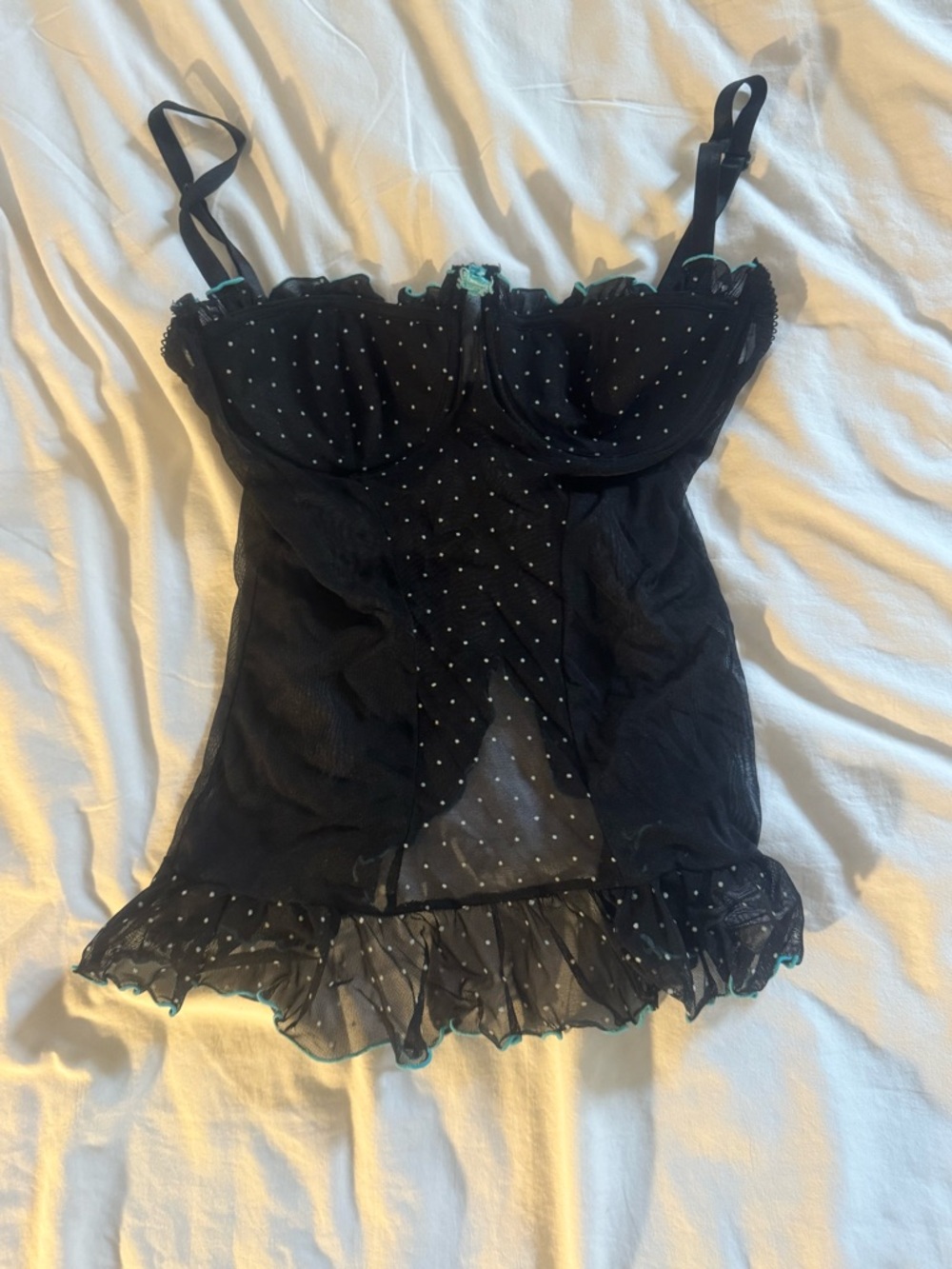 Black Polka Dot Mesh bustier top Unbranded vintage